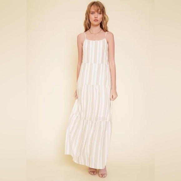 Hem & Thread Sol Stripe Open Tie Back Tiered Midi Dress Medium - Picture 2 of 11